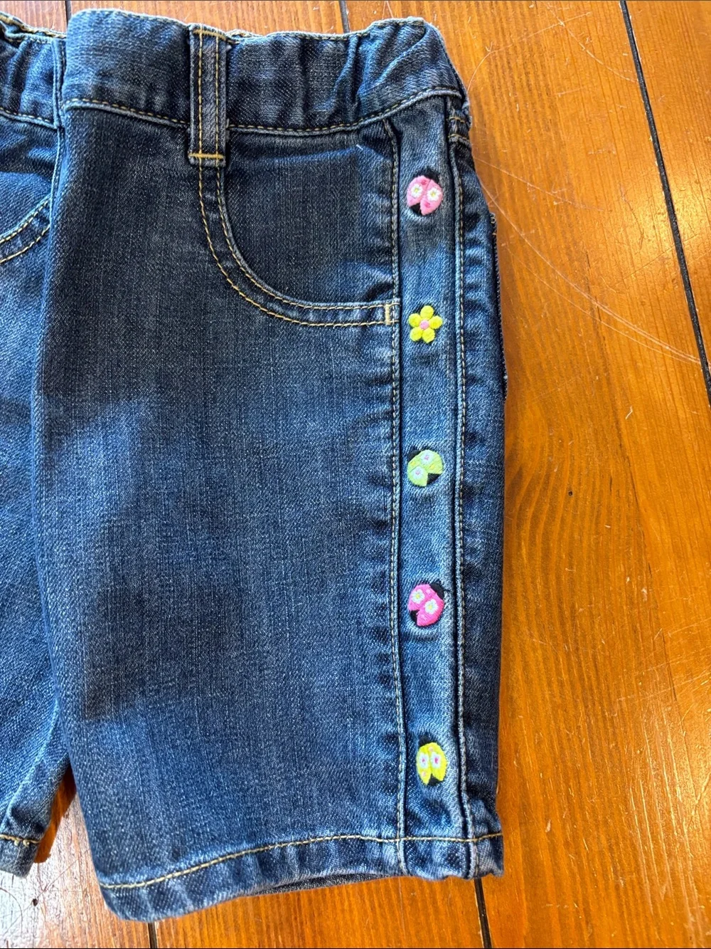 Gymboree Dark Blue Denim Shorts with Side Embroidered Ladybugs Girls Size 4 EUC